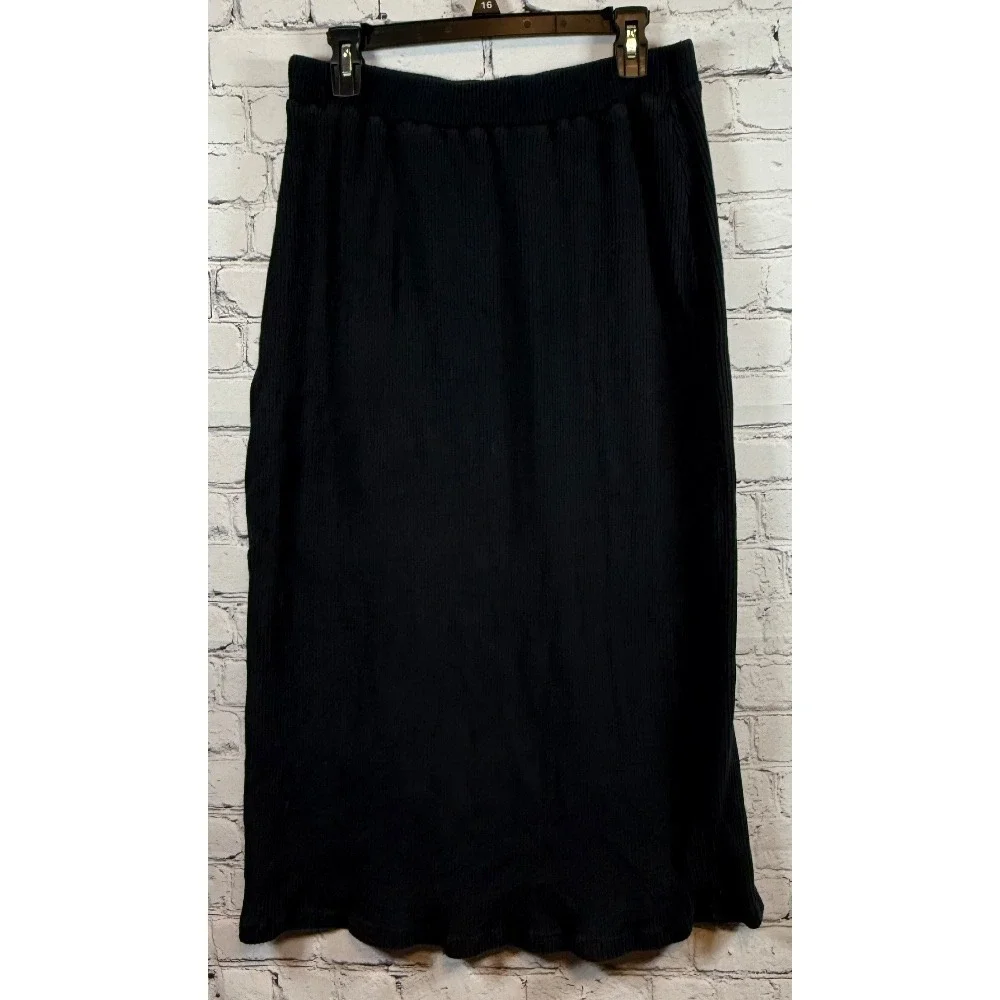 FP Beach Ribbed Knit Midi Skirt Slit Black Casual‎ Comfy L